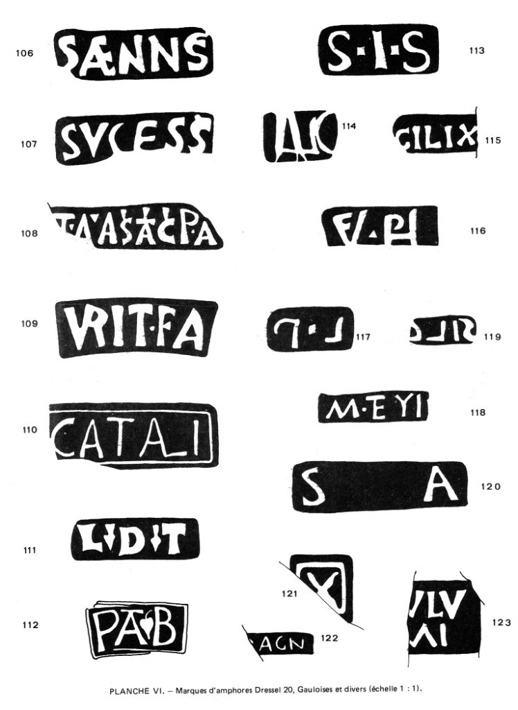 Planche VI. - Marques d'amphores Dressel 20, Gauloises et divers.