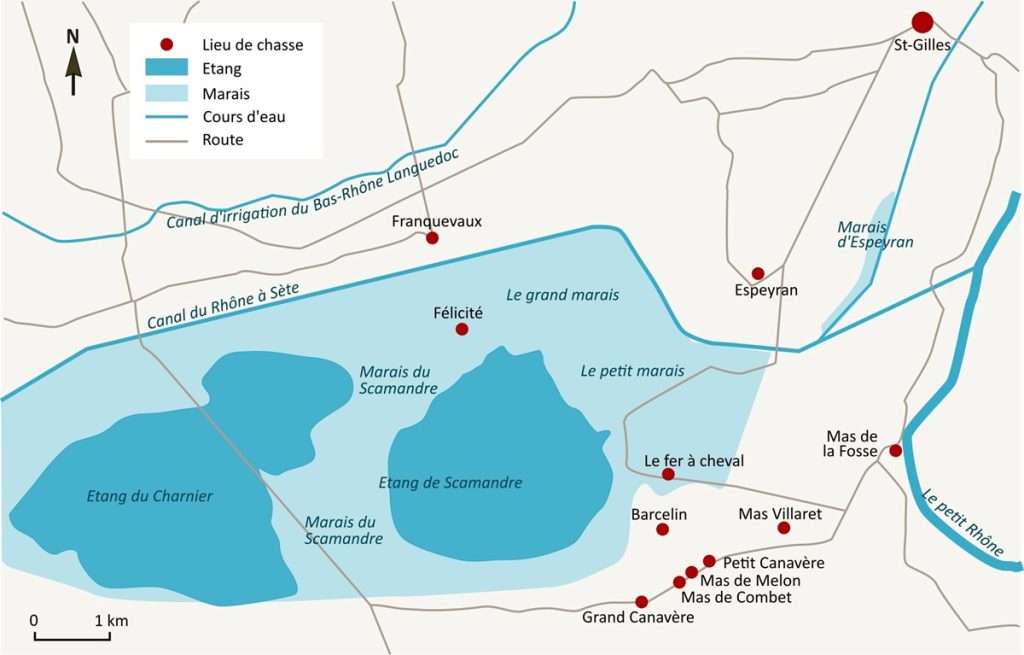 Lieux de chasse identifiés autour de l’étang de Scamandre