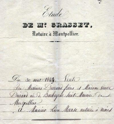 Acte d’achat du château par Léon Manse du 30 août 1843