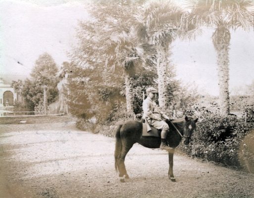 Bernard de Montaud Manse à cheval dans l’allée des palmiers en 1903